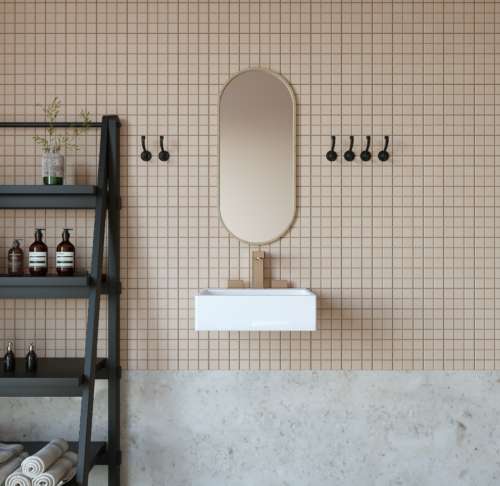 Oval badrumsspegel med vit ram i MDF