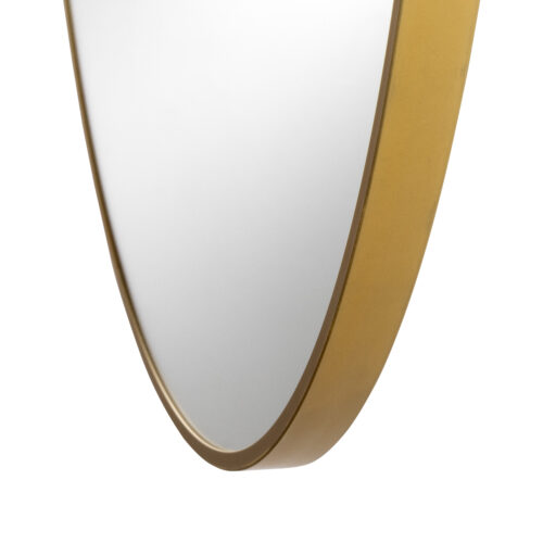 Detaljbild rund dekorativ spegel med guldfärgad aluminiumram