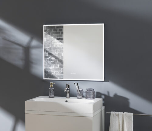 Kvadratisk LED-spegel med justerbar belysning och touch-knappar