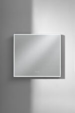 Kvadratisk LED-spegel med funktionell belysning och svart aluminiumram