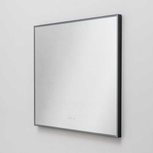 Kvadratisk LED-spegel med justerbar belysning och svart aluminiumram