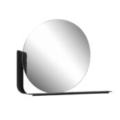 Rund elegant spegel med svart metallhylla