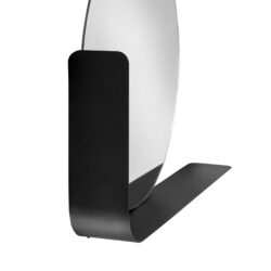 Rund dekorativ spegel med svart metallhylla