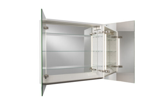 Badrumsskåp med funktionell LED-belysning och inbyggda eluttag