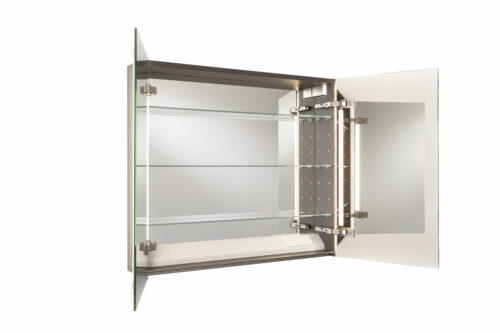 Badrumsskåp med funktionell LED-belysning och inbyggda eluttag