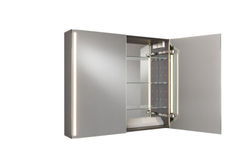 Badrumsskåp med LED-belysning och inbyggda eluttag