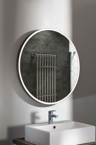 Rund badrumsspegel med aluminiumram och LED-belysning