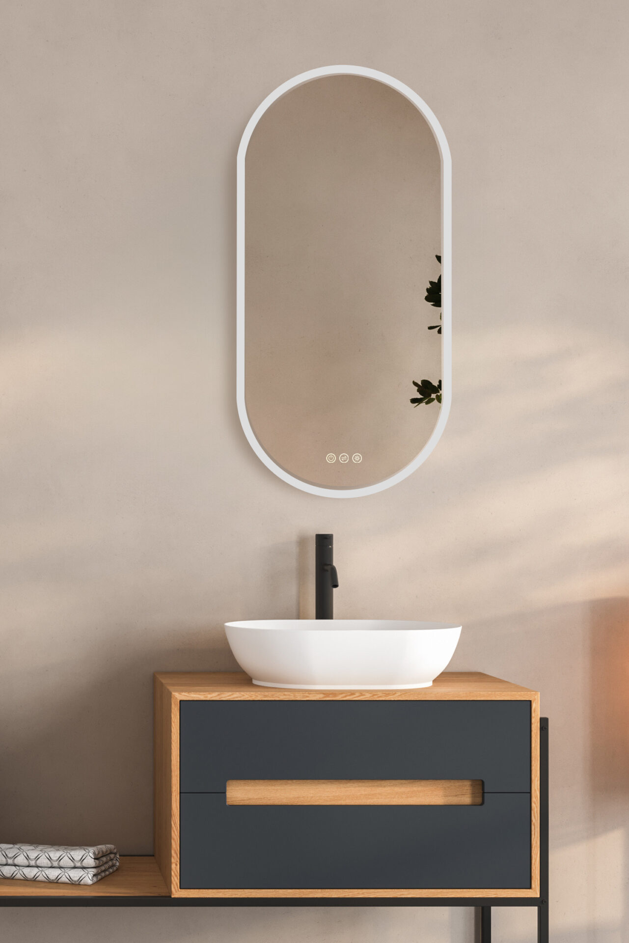 HANNA, LED upplyst spegel, Badrumsspegel, Badrumsspegel med LED-belysning, Badrumsspegel oval med LED-belysning