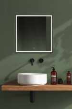 THEO, LED upplyst spegel, Badrumsspegel, Badrumsspegel med LED-belysning, Badrumsspegel rektangulär med LED-belysning, mattsvart