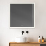 THEO, LED upplyst spegel, Badrumsspegel, Badrumsspegel med LED-belysning, Badrumsspegel rektangulär med LED-belysning, mattvit