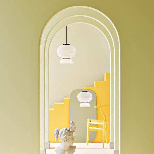 Ramlös spegel Axen med gul bakgrund
